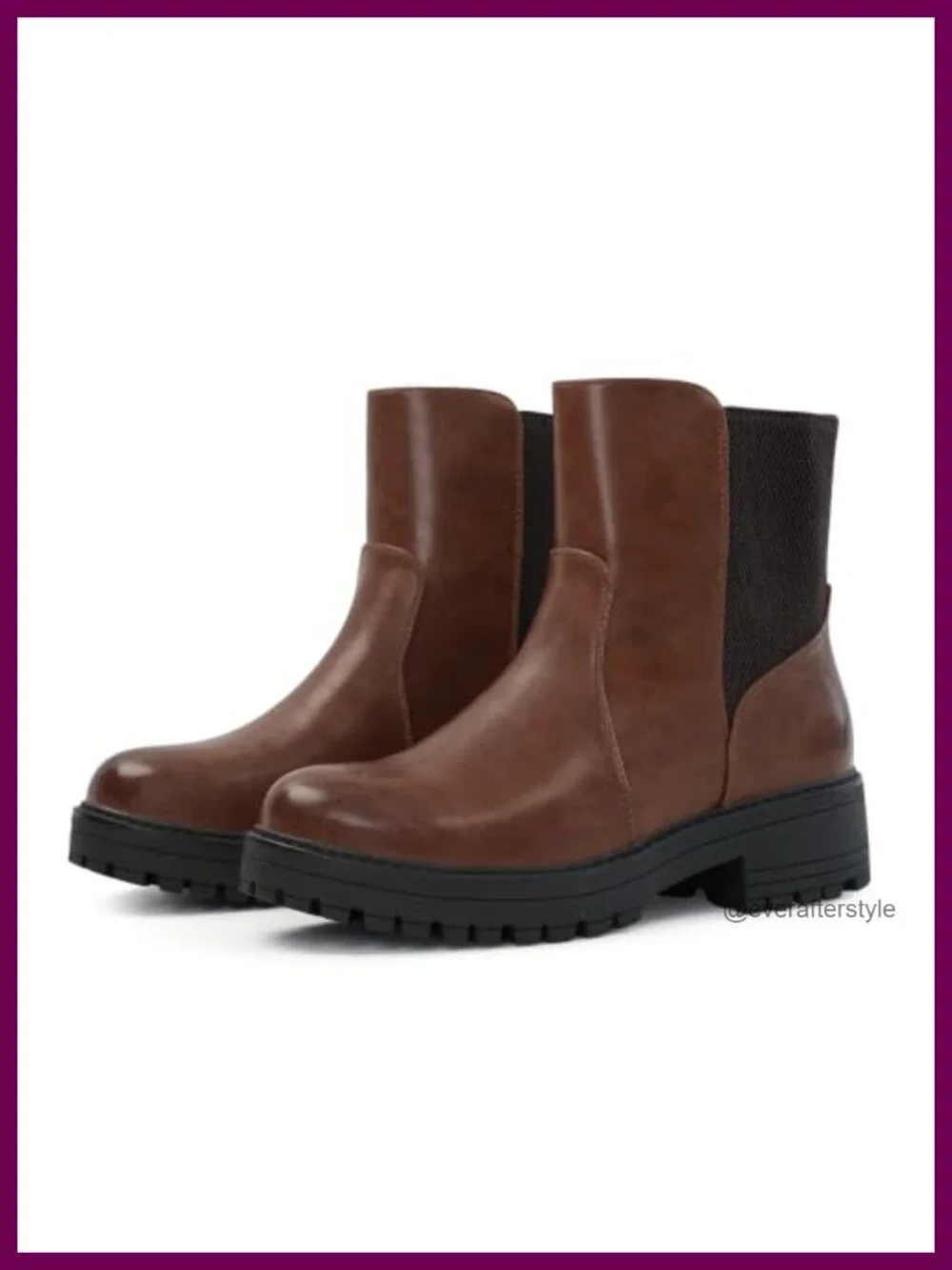 Women's Chelsea Ankle Boots Chunky Heel Platform Lug Sole Slip-On Faux Leather